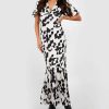 Maxi Dresses * | Abstract Puff Sleeve Drop Hem Midaxi Dress