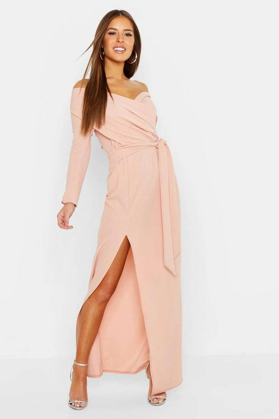 Maxi Dresses * | Petite Off The Shoulder Split Maxi Dress