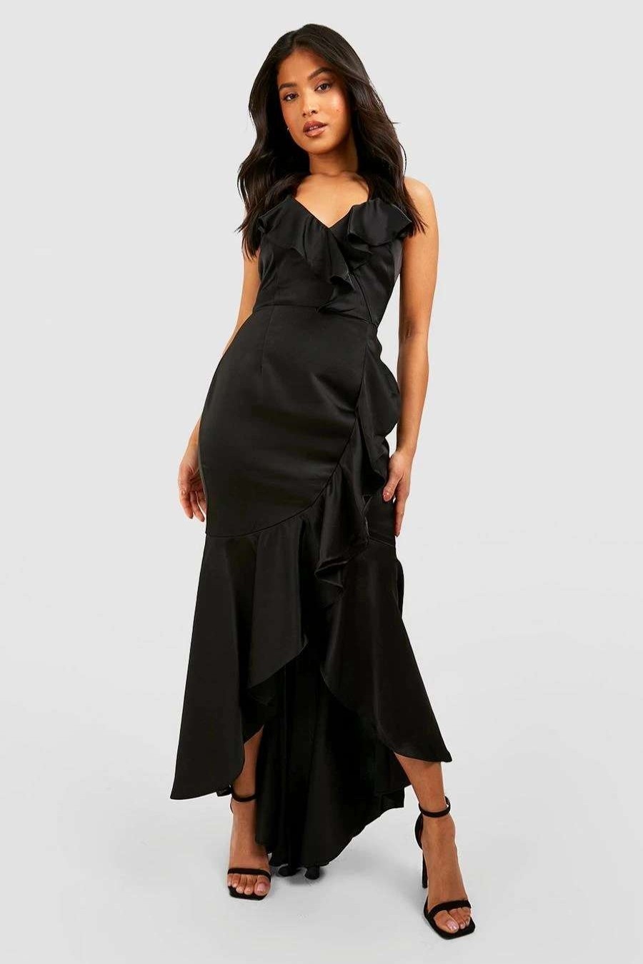 Maxi Dresses * | Petite Premium Satin Ruffle Detail Maxi Dress