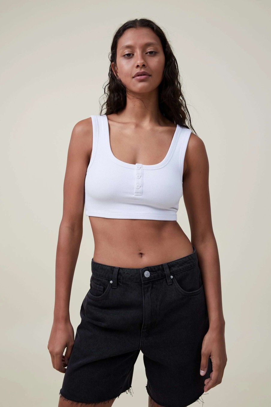 Tanks & Camis * | Cotton On Women Frankie Crop Henley Tank