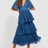 Maxi Dresses * | Dobby Tiered Pleated Midaxi Dress