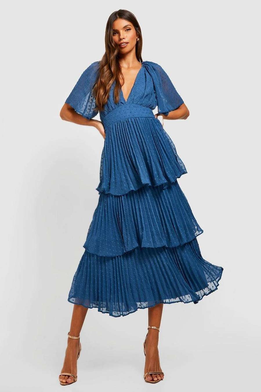 Maxi Dresses * | Dobby Tiered Pleated Midaxi Dress