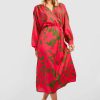 Maxi Dresses * | Satin Printed Wrap Midaxi Dress