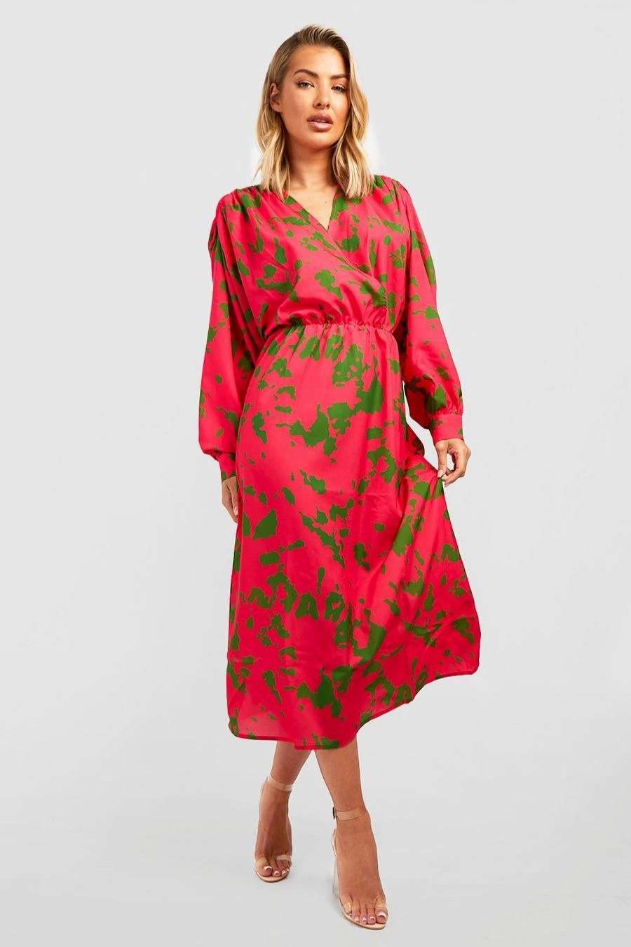 Maxi Dresses * | Satin Printed Wrap Midaxi Dress