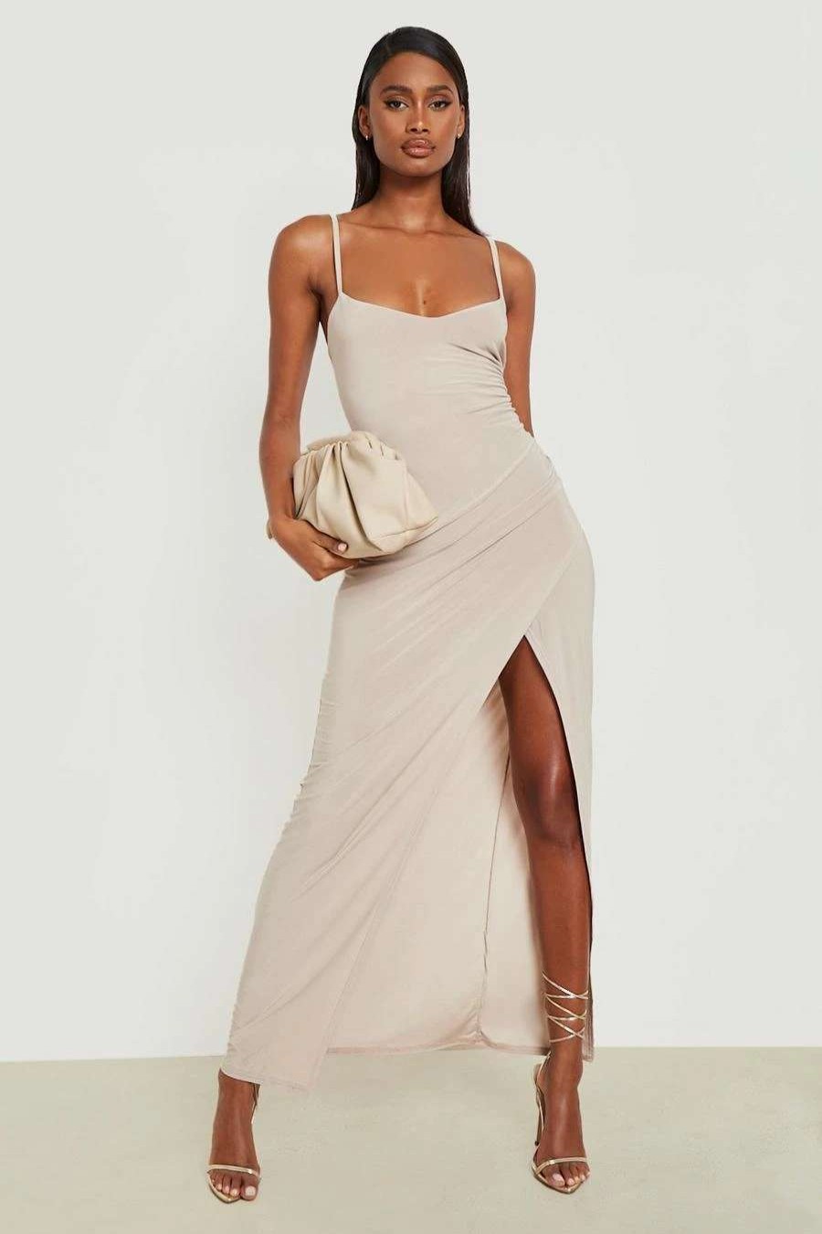 Maxi Dresses * | Strappy Wrap Front Slinky Maxi Dress