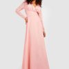 Maxi Dresses * | Chiffon Long Sleeve Open Back Maxi Dress