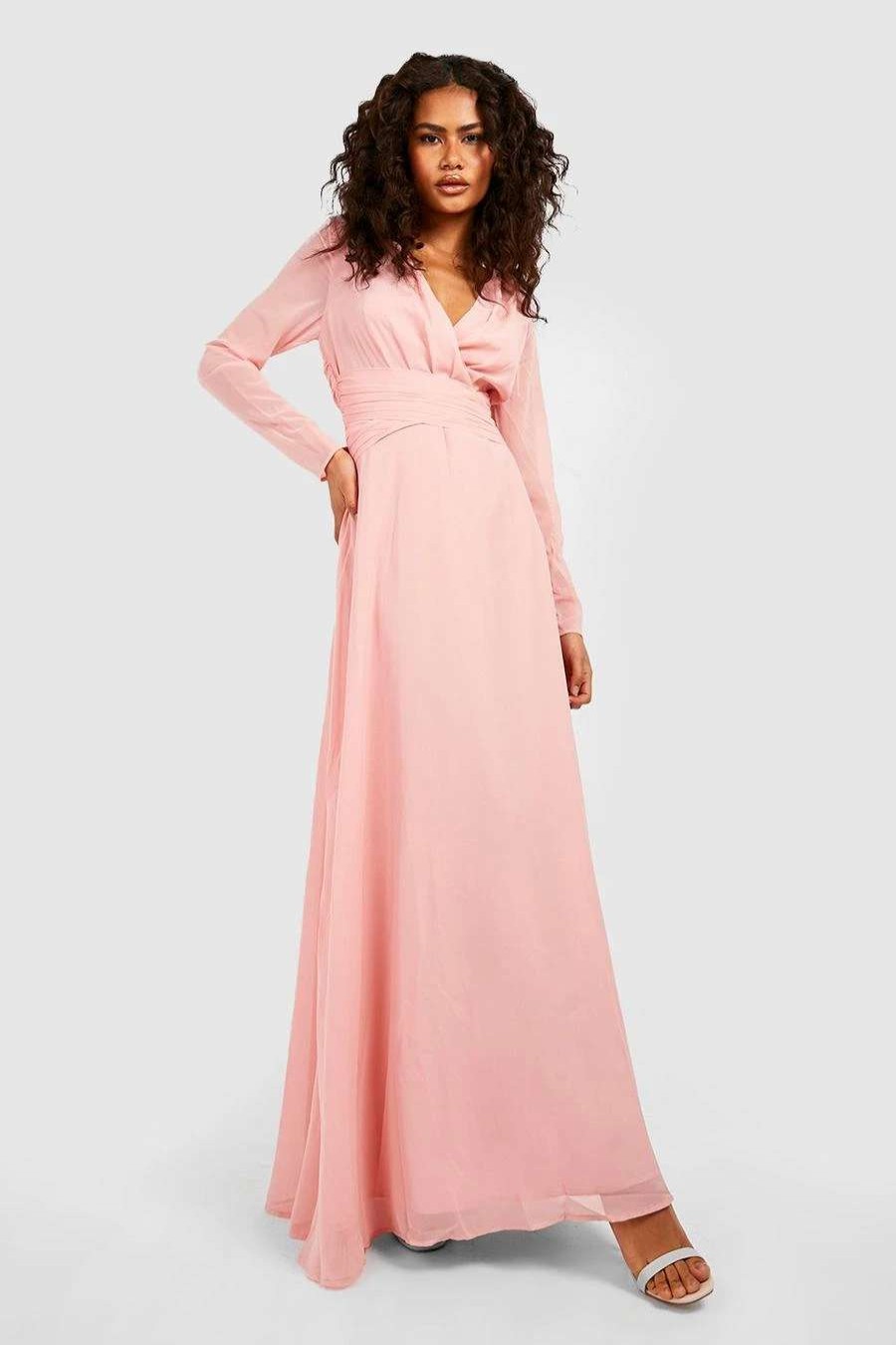 Maxi Dresses * | Chiffon Long Sleeve Open Back Maxi Dress