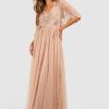 Maxi Dresses * | Bridesmaid Hand Embellished Kimono Mesh Maxi