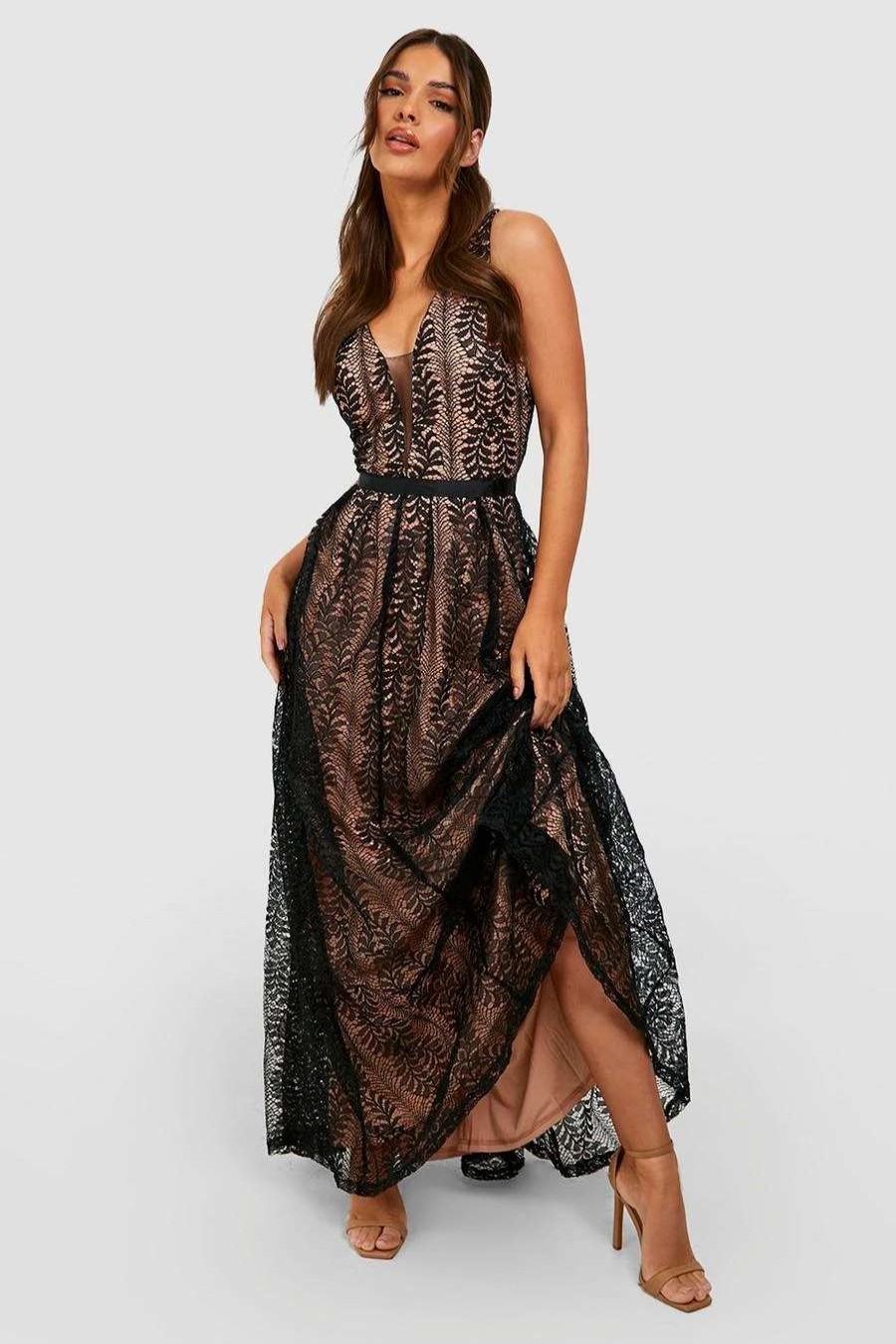 Maxi Dresses * | Boutique Lace Plunge Maxi Bridesmaid Dress