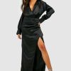 Maxi Dresses * | Satin Wrap Maxi Shirt Dress