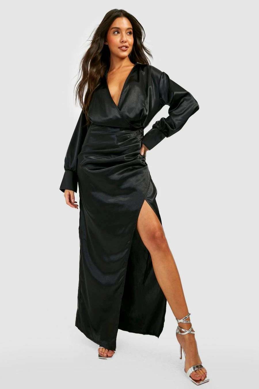 Maxi Dresses * | Satin Wrap Maxi Shirt Dress