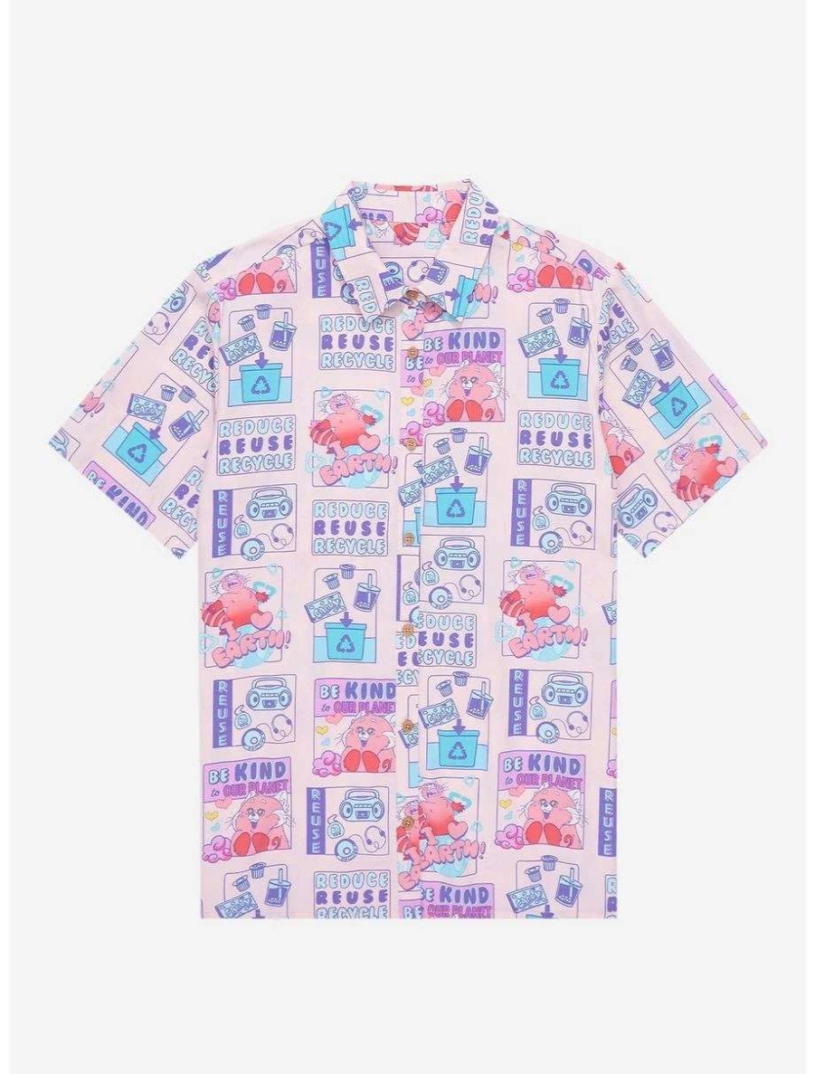 Button-Up Tops * | Disney Pixar Turning Red Allover Print Earth Day Woven Button Up Boxlunch Exclusive