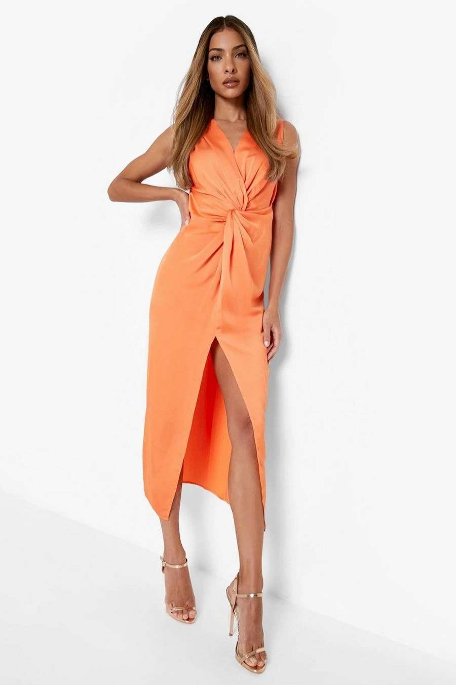 Maxi Dresses * | Satin Twist Plunge Midaxi Dress