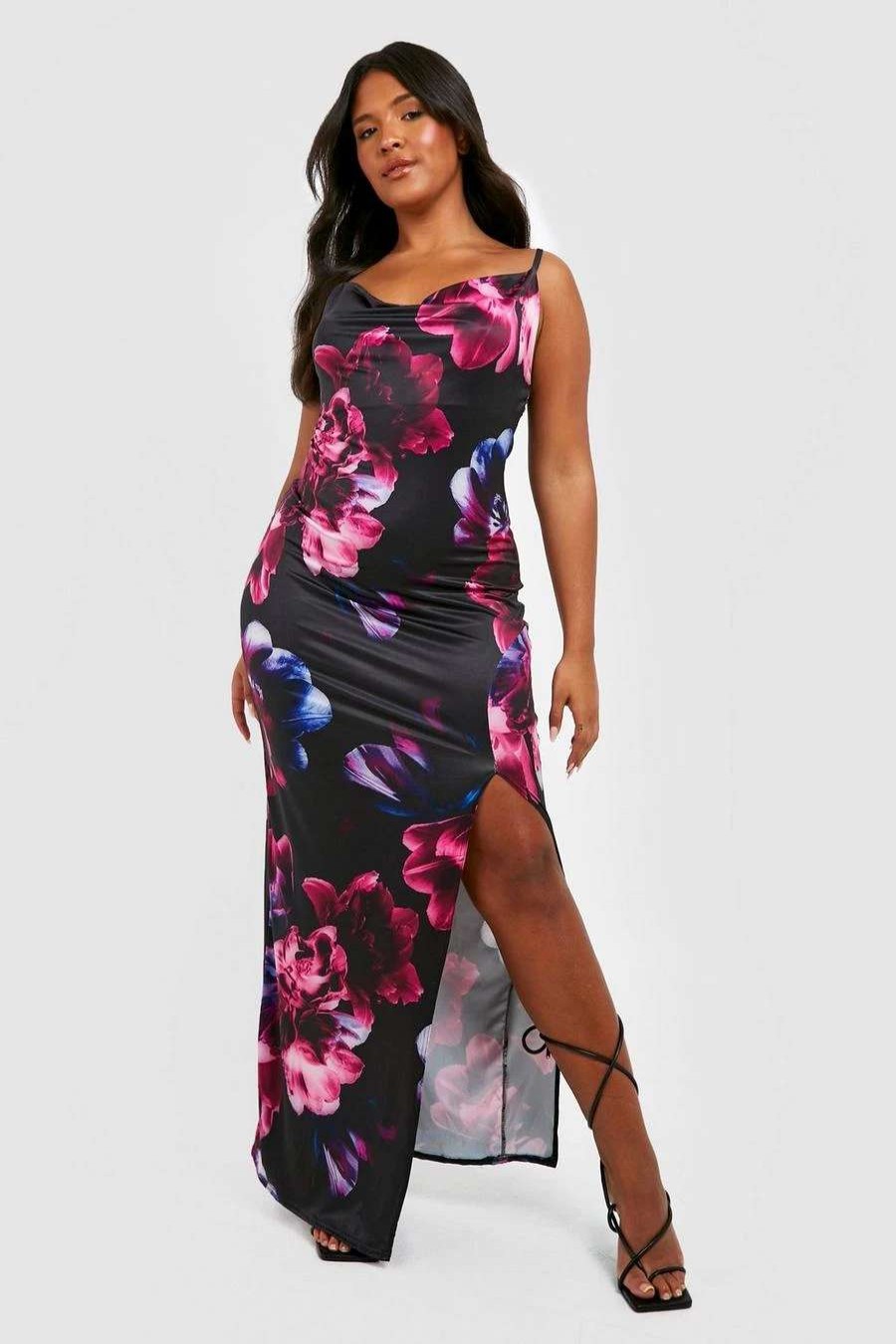 Maxi Dresses * | Plus Recycled Floral Print Slinky Maxi Dress