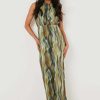 Maxi Dresses * | Petite Printed Plisse Pleated Thigh Split Maxi Dress