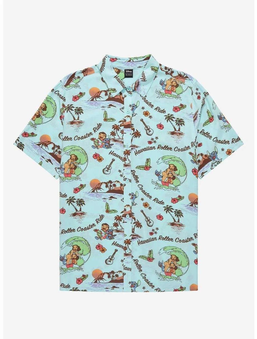 Button-Up Tops * | Boxlunch Our Universe Disney Lilo & Stitch Hawaiian Roller Coaster Ride Plus Size Woven Button-Up