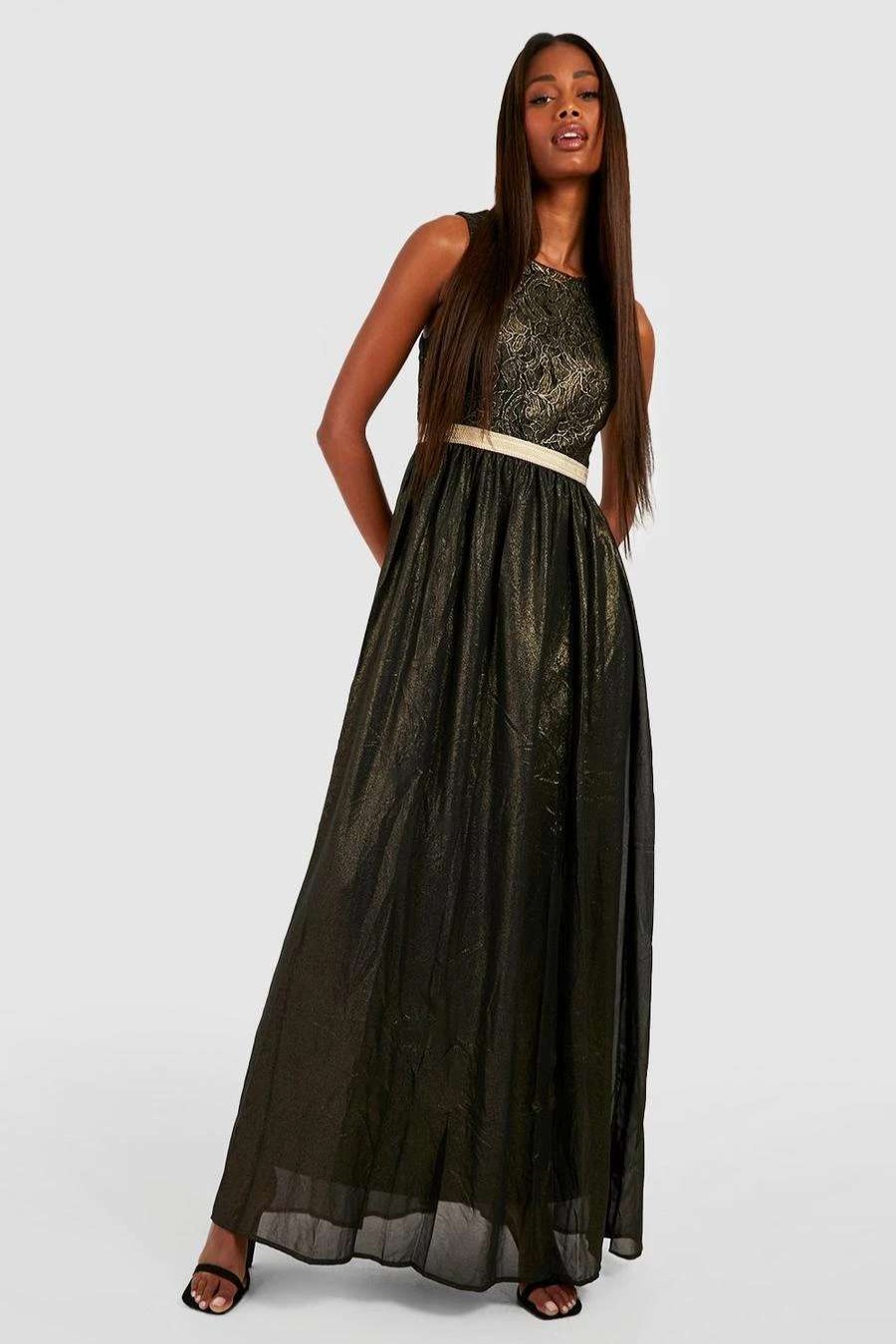 Maxi Dresses * | Boutique Lace & Metallic Maxi Dress