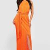 Maxi Dresses * | Petite Plisse Belted Thigh Split Maxi Dress