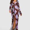 Maxi Dresses * | Floral Plunge Drape Detail Maxi Dress