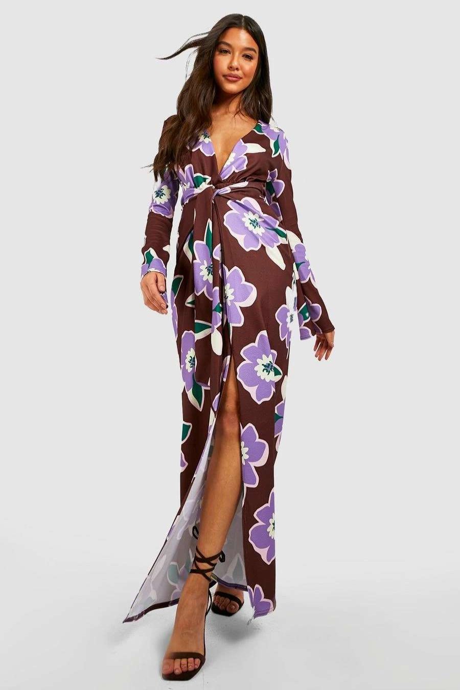 Maxi Dresses * | Floral Plunge Drape Detail Maxi Dress