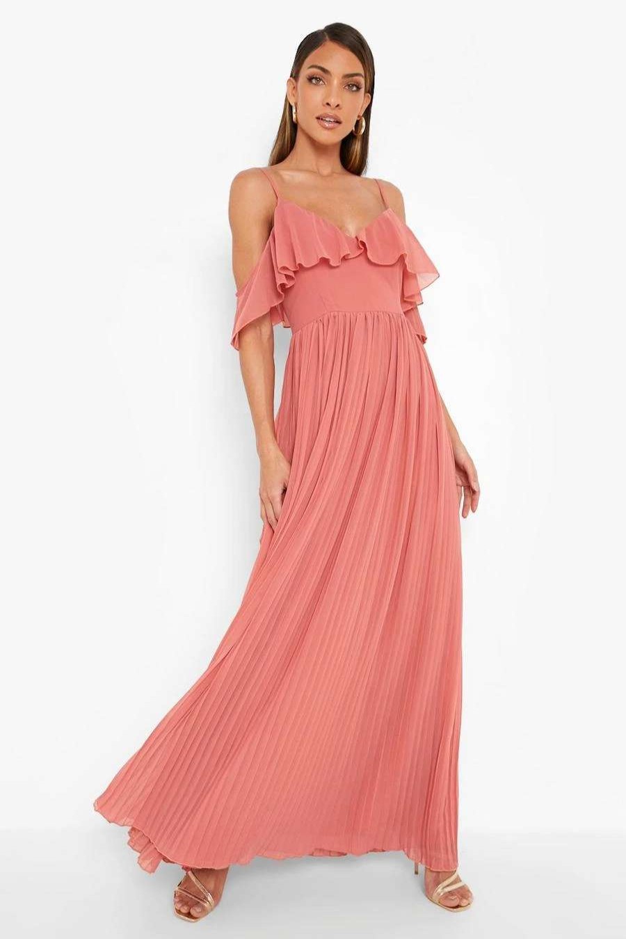 Maxi Dresses * | Cold Shoulder Ruffle Maxi Bridesmaid Dress