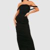 Maxi Dresses * | Rouched Mesh Draped Bardot Maxi Dress