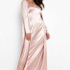 Maxi Dresses * | Satin Maxi Party Dress And Duster Coat