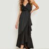 Maxi Dresses * | Satin Strappy Belted Maxi Skater Dress