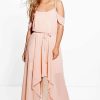 Maxi Dresses * | Plus Chiffon Frill Open Shoulder Dress