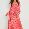 Maxi Dresses * | Woven Off Shoulder Animal Midaxi Dress