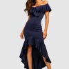 Maxi Dresses * | Scuba Ruffle Hi Lo Maxi Dress