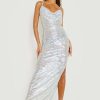 Maxi Dresses * | Metallic Foil Texture Cowl Neck Maxi Dress