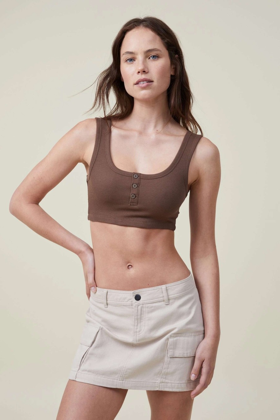 Tanks & Camis * | Cotton On Women Frankie Crop Henley Tank