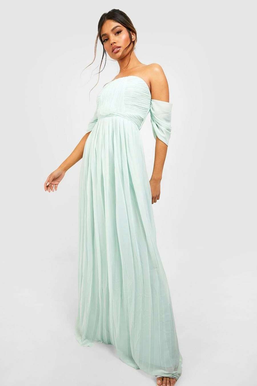 Maxi Dresses * | Pleated Off The Shoulder Bridesmaid Maxi Dress