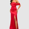 Maxi Dresses * | Satin Ruched Off Shoulder Maxi Dress