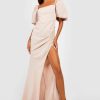 Maxi Dresses * | Satin Puff Sleeve Maxi Dress