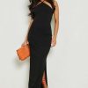 Maxi Dresses * | Petite Triangle Halter Scuba Maxi Dress