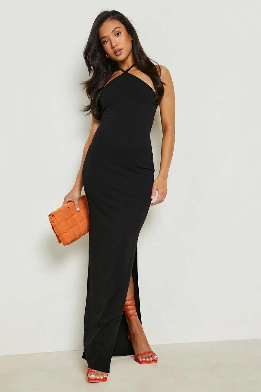 Maxi Dresses * | Petite Triangle Halter Scuba Maxi Dress