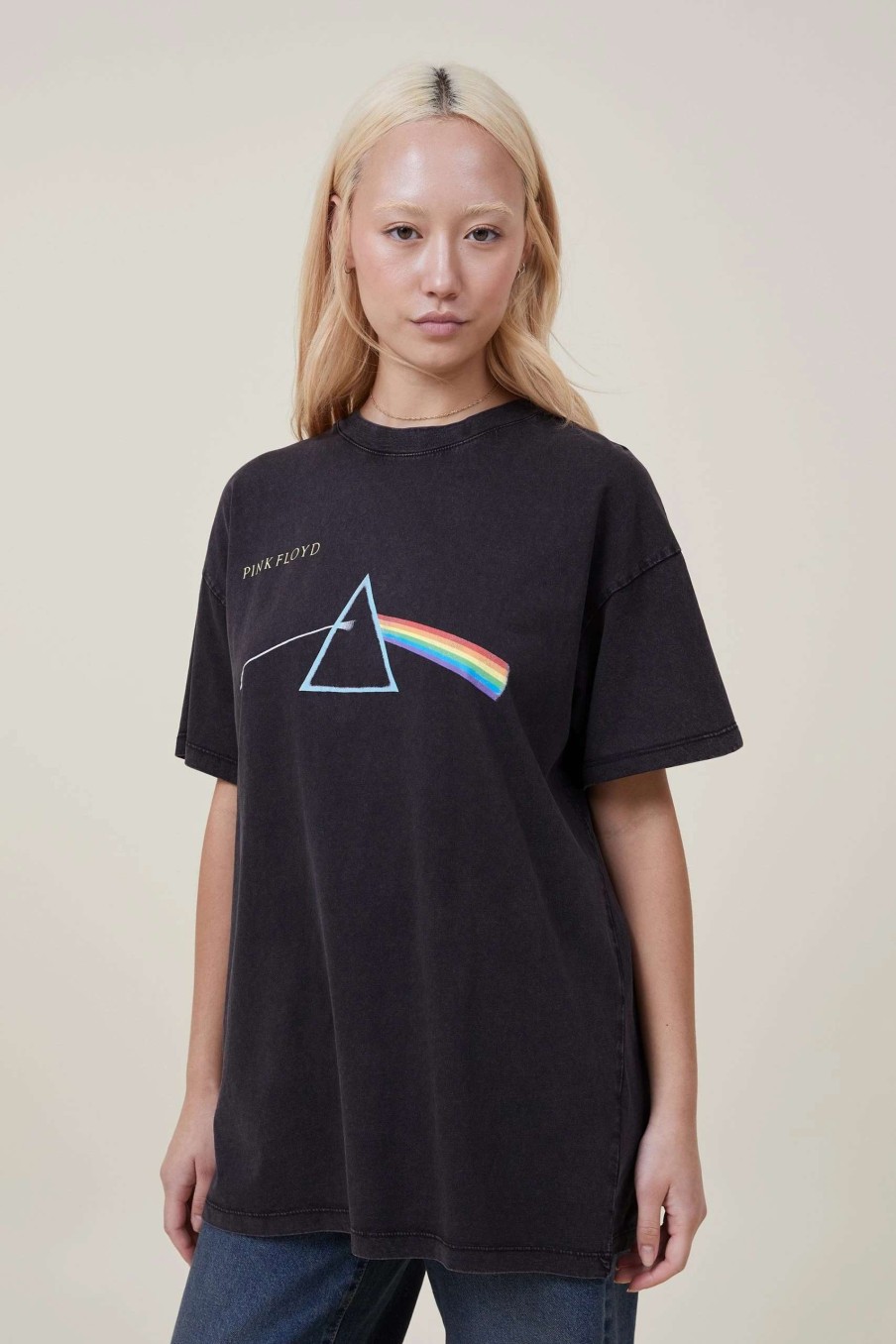 Graphic T-Shirts * | Cotton On Women Oversized Fit Pink Floyd Music Tee Lcn Per Pink Floyd 1994 Tour / Black