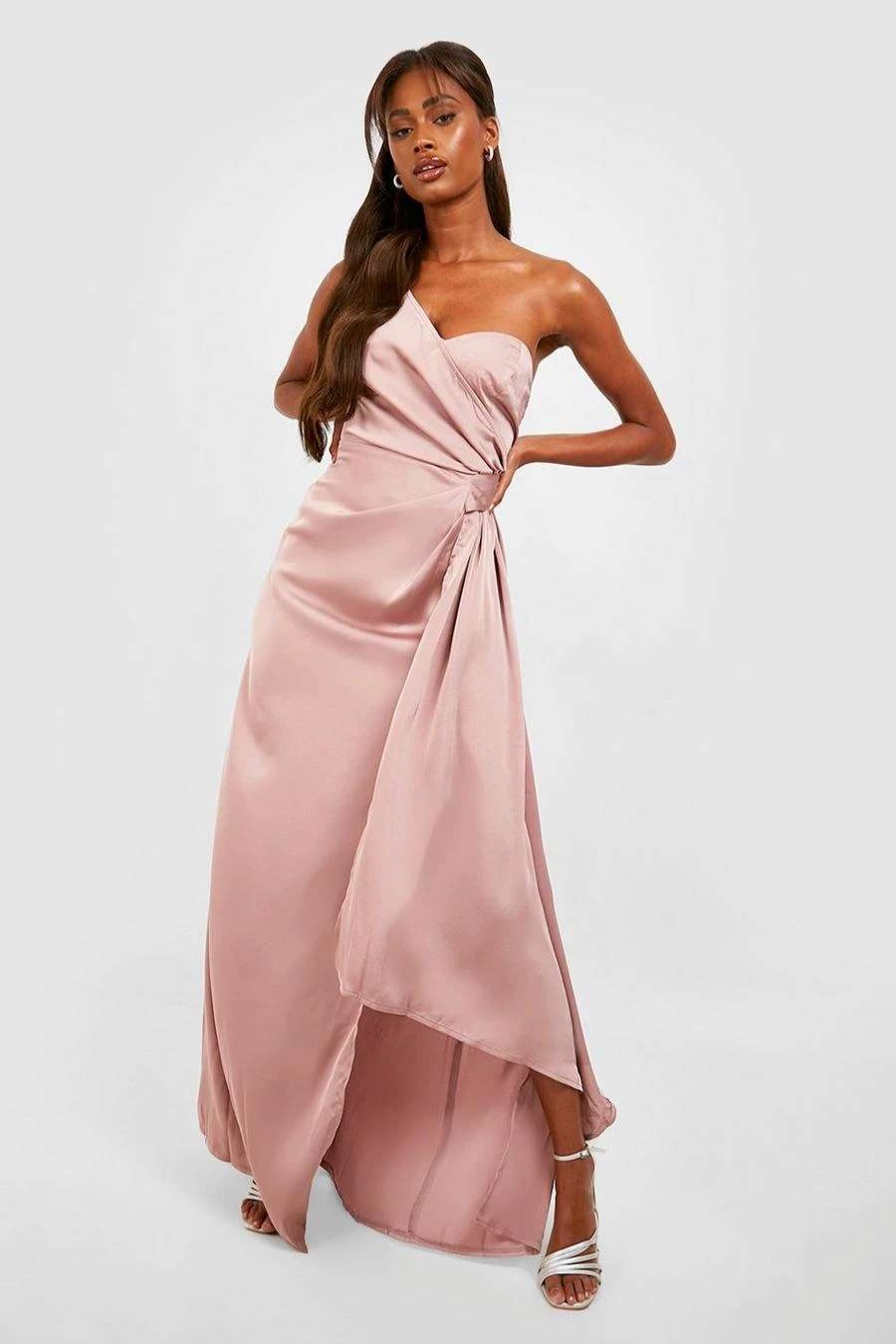 Maxi Dresses * | Satin One Shoulder Drape Maxi Dress