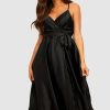 Maxi Dresses * | Satin Wrap Self Belted Maxi Dress