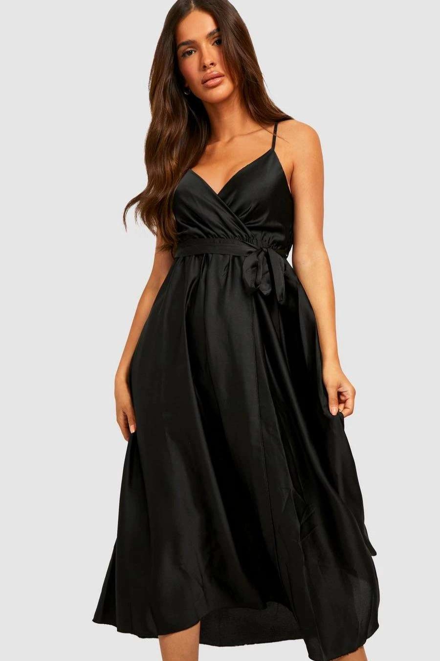 Maxi Dresses * | Satin Wrap Self Belted Maxi Dress