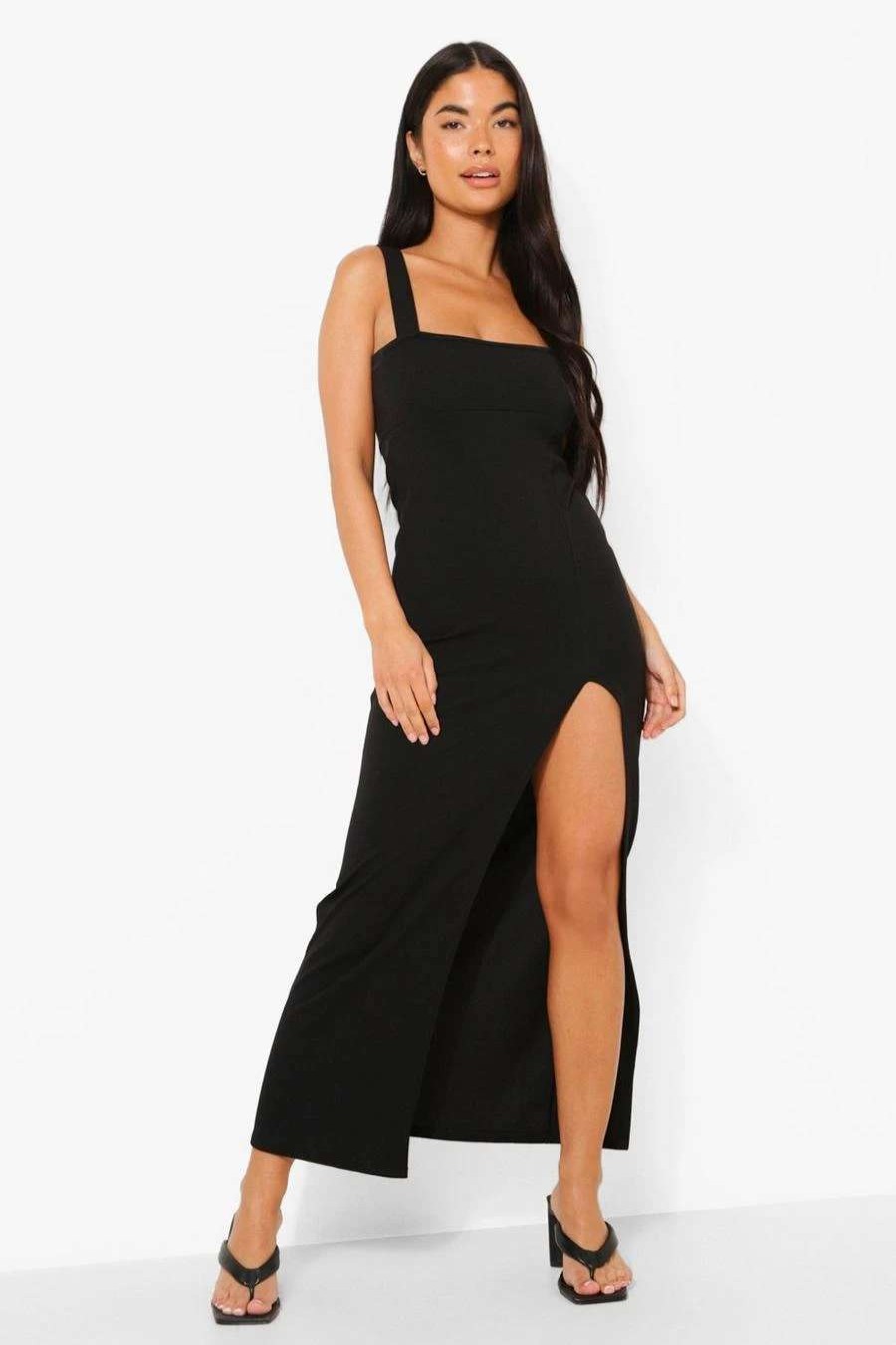 Maxi Dresses * | Petite Square Neck Split Maxi Dress