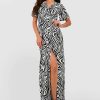 Maxi Dresses * | Zebra Slinky Angel Sleeve Maxi Dress