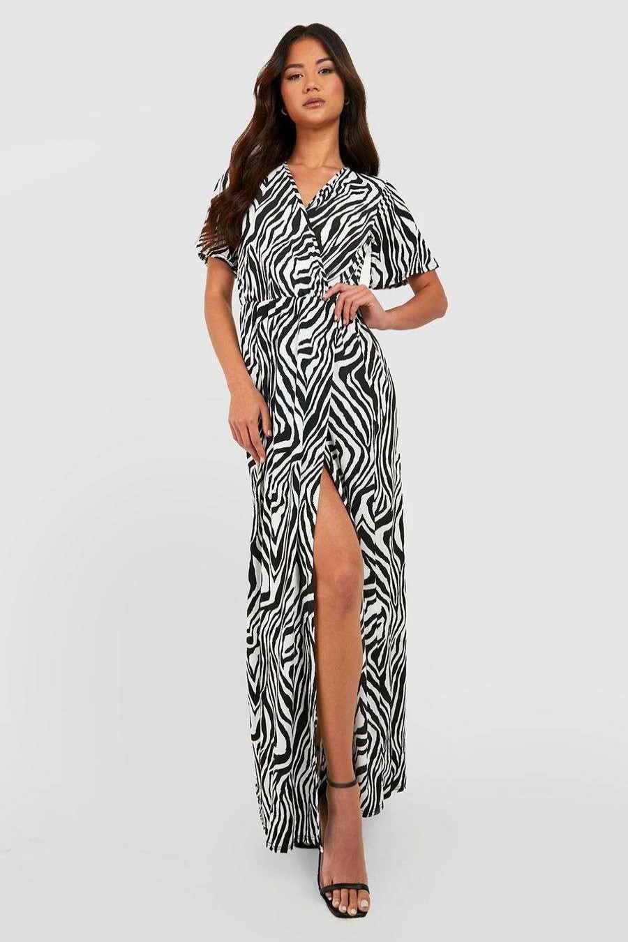 Maxi Dresses * | Zebra Slinky Angel Sleeve Maxi Dress