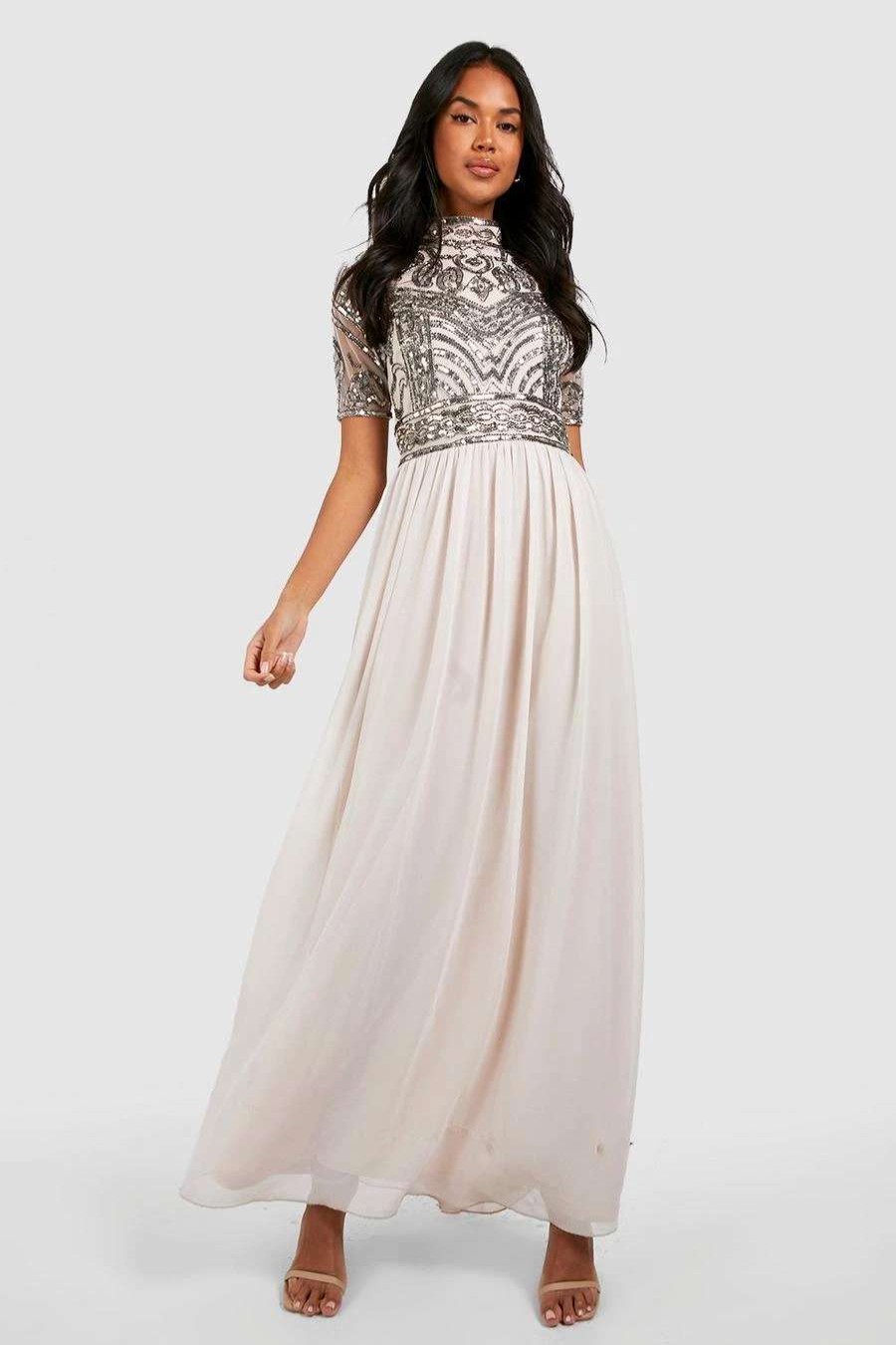 Maxi Dresses * | Bridesmaid High Neck Hand Embellished Maxi Dress