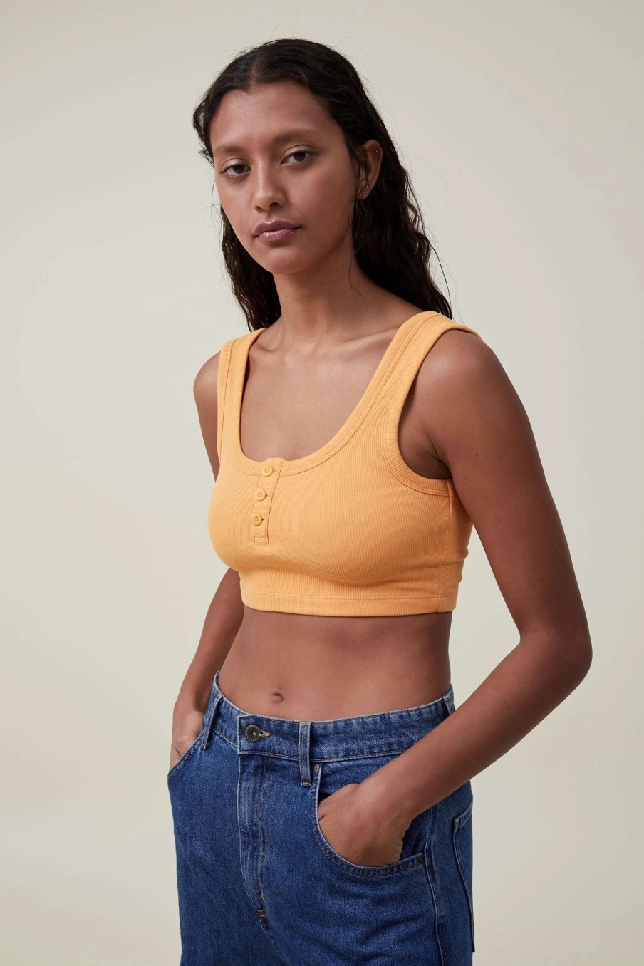 Tanks & Camis * | Cotton On Women Frankie Crop Henley Tank