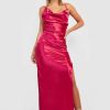 Maxi Dresses * | Satin Strappy Back Cowl Neck Maxi Dress