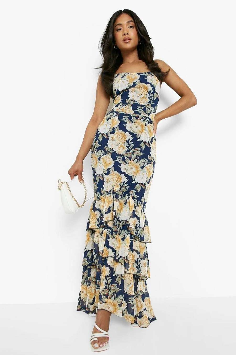 Maxi Dresses * | Petite Floral Tiered Ruffle Fitted Maxi Dress