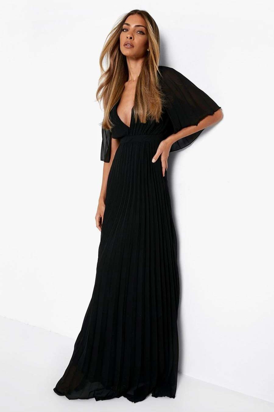 Maxi Dresses * | Pleated Cape Detail Bridesmaid Maxi Dress